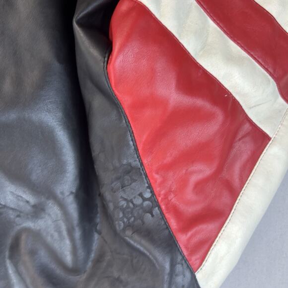 Misty Harbor USA American Flag Faux Leather Bomber Coat Jacket Sz XL Stars - Picture 7 of 16